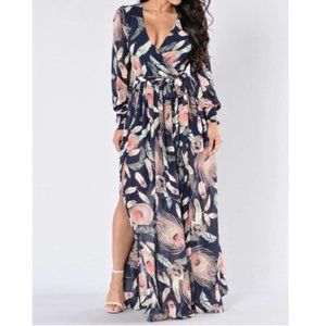 Fashion Nova Medium Feather Summer Maxi Dress